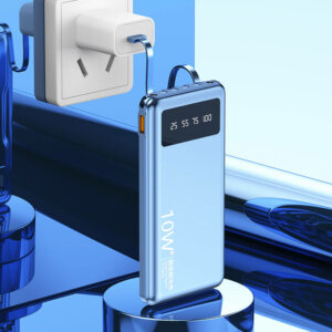 Portable Stylish 10000mAh Power Bank with Detachable Ports & Flashlight