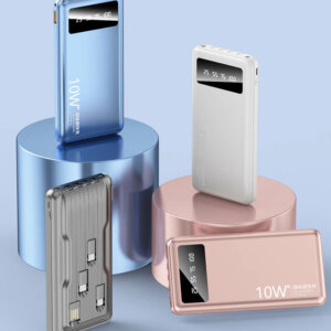 Portable Stylish 10000mAh Power Bank with Detachable Ports & Flashlight