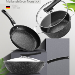 Maifanshi Iron Nonstick 3-Piece Cookware Set- Skillet, Soup Pot, Frying Pan