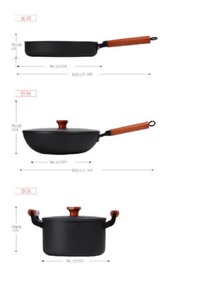 Cast Iron Nonstick 3-Piece Cookware Set- Skillet, Soup Pot, Frying Pan