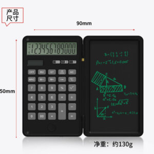 Foldable Calculator with Erasable 6 Inch Writing Tablet, LCD Large Display 12-Digit Battery Powered