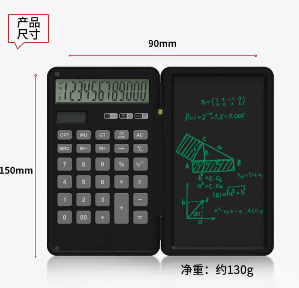 Foldable Calculator with Erasable 6 Inch Writing Tablet, LCD Large Display 12-Digit Battery Powered