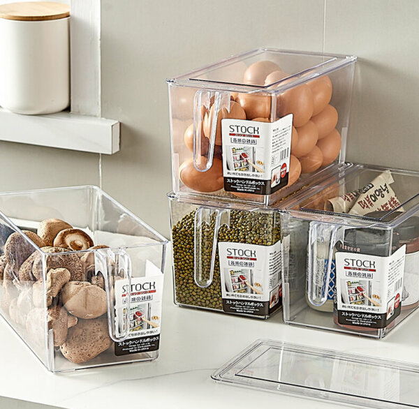 Clear Stackable Refrigerator Organizer Bin with Front Handle and Lid for Fruit, Vegetables, Yogurt, Snacks, Pasta, Produce, Drinks