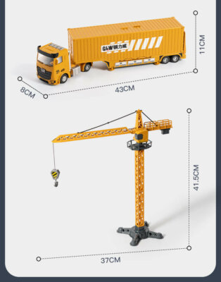 1:55 Scale Die-cast Crane Construction Vehicles and Launch Container Truck Toys Set with Sounds and Lights