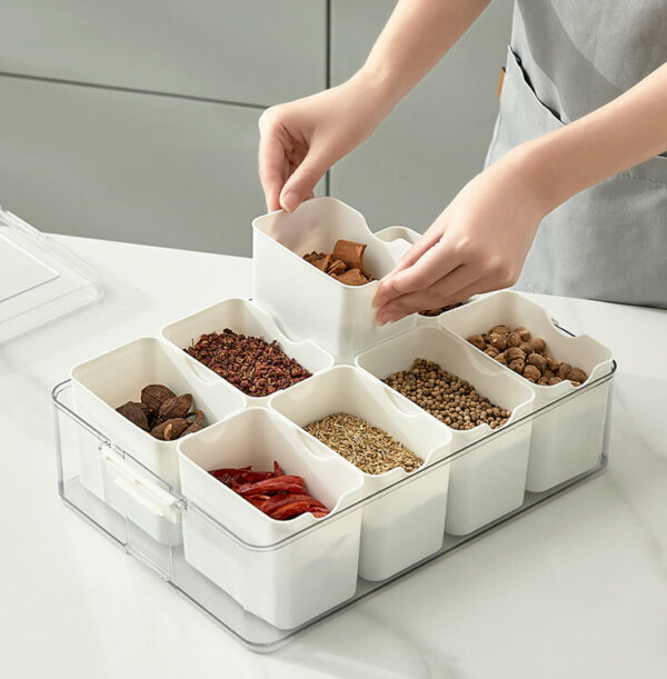 8 Pieces Seasoning Boxes Plastic Storage Container with Lid-Organization and Storage for Kitchen, Refrigerator