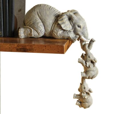 3 Pcs Elephant Shelf Sitter Resin Statue -Mother and Two Babies