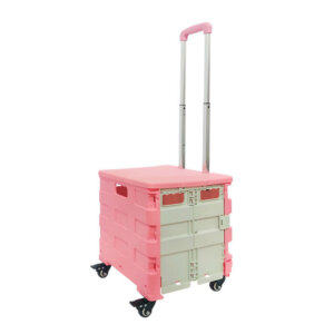 Foldable 4 Wheels Rolling Shopping Cart with Telescoping Handle and Lid