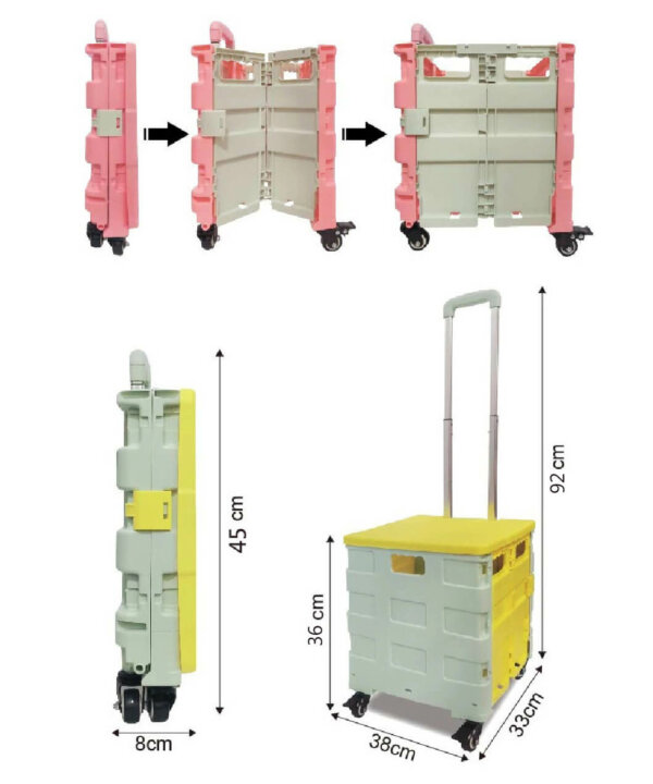 Foldable 4 Wheels Rolling Shopping Cart with Telescoping Handle and Lid