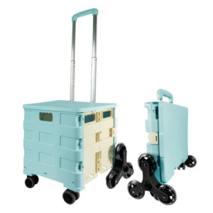 Foldable 8 Wheels Rolling Crate Handcart with Stair Climbing Wheels, Lid and Telescoping Handle