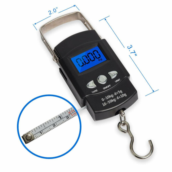 LCD Screen Portable Electronic Balance Digital Fish Hook Hanging Scale with Measuring Tape Ruler