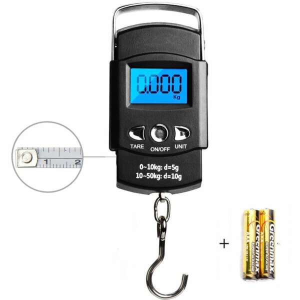 LCD Screen Portable Electronic Balance Digital Fish Hook Hanging Scale with Measuring Tape Ruler