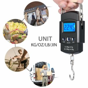 LCD Screen Portable Electronic Balance Digital Fish Hook Hanging Scale with Measuring Tape Ruler