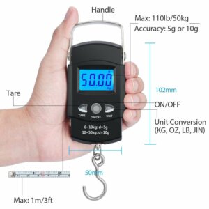 LCD Screen Portable Electronic Balance Digital Fish Hook Hanging Scale with Measuring Tape Ruler