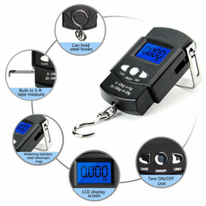 LCD Screen Portable Electronic Balance Digital Fish Hook Hanging Scale with Measuring Tape Ruler