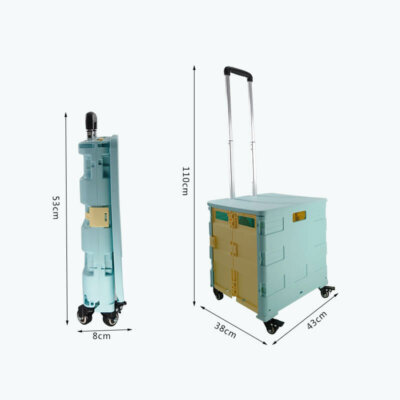 Foldable 8 Wheels Rolling Crate Handcart with Stair Climbing Wheels, Lid and Telescoping Handle