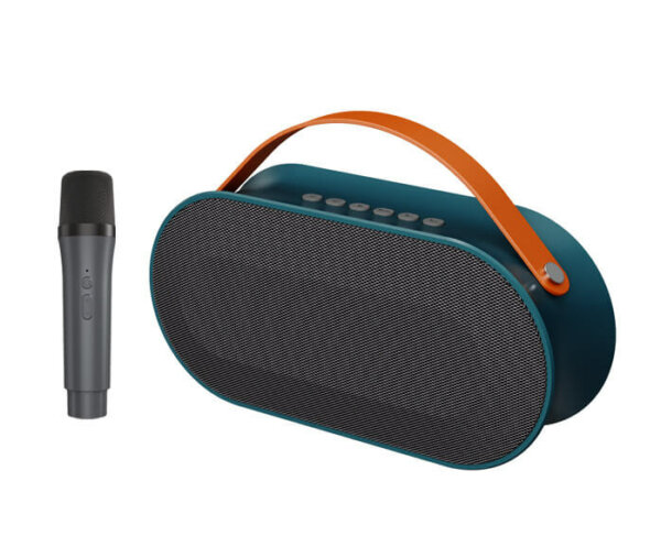 Leather Portable Retro Style Rechargeable Bluetooth Karaoke Speaker with Microphone