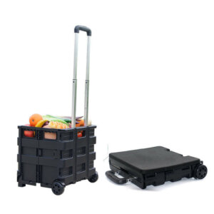 Foldable 2 Wheels Rolling Shopping Cart with Telescoping Handle and Lid