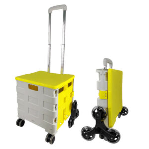 Foldable 8 Wheels Rolling Crate Handcart with Stair Climbing Wheels, Lid and Telescoping Handle