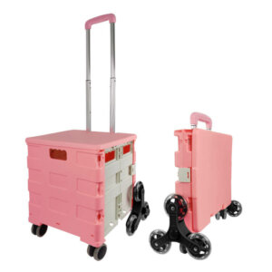 Foldable 8 Wheels Rolling Crate Handcart with Stair Climbing Wheels, Lid and Telescoping Handle