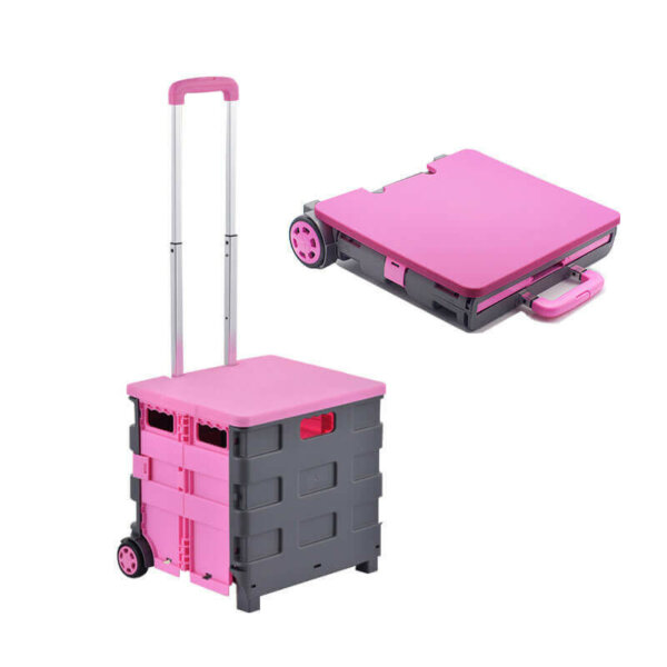 Foldable 2 Wheels Rolling Shopping Cart with Telescoping Handle and Lid