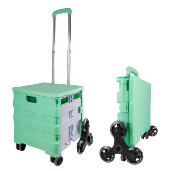 Foldable 8 Wheels Rolling Crate Handcart with Stair Climbing Wheels, Lid and Telescoping Handle