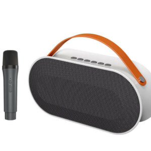 Leather Portable Retro Style Rechargeable Bluetooth Karaoke Speaker with Microphone