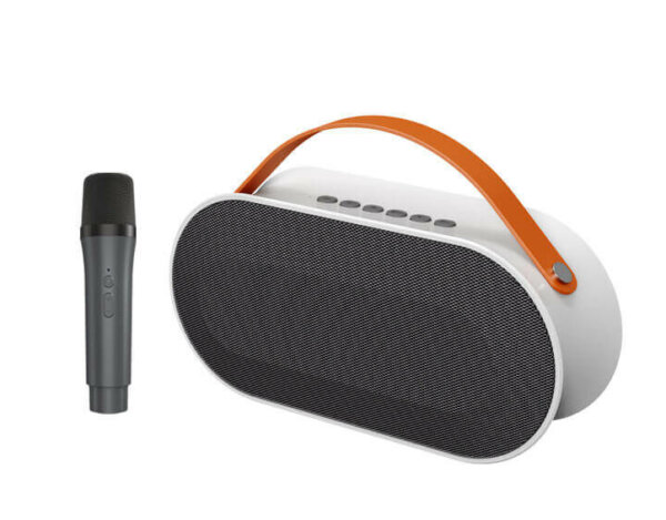 Leather Portable Retro Style Rechargeable Bluetooth Karaoke Speaker with Microphone