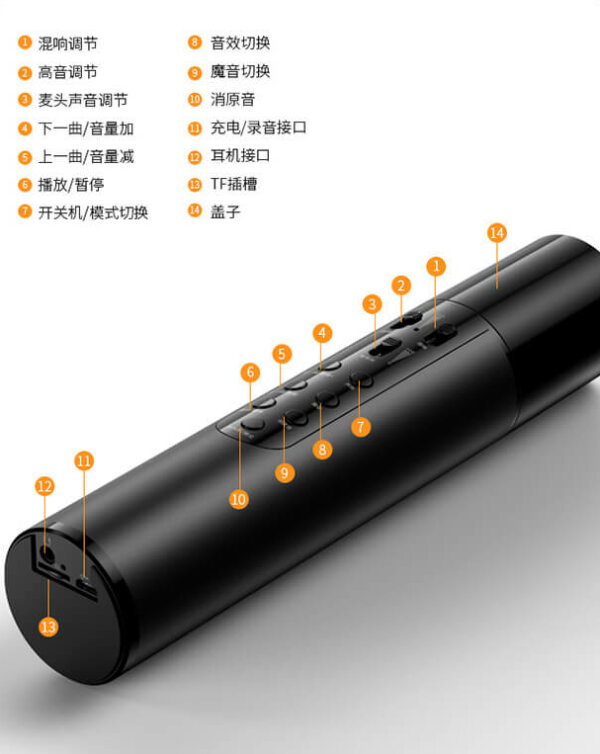 Rechargeable Bluetooth Microphone Karaoke Speaker with Voice Changing Effects