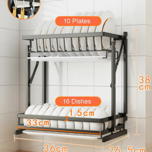 2 Tiers Collapsible Dish Drying Rack with Drainboard 3