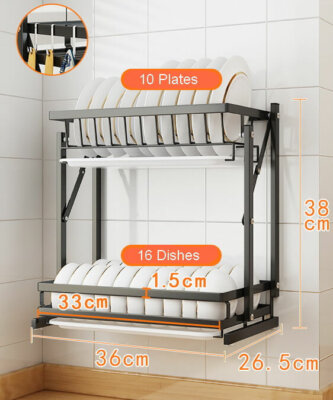 2 Tiers Collapsible Dish Drying Rack with Drainboard 3