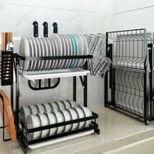 2 Tiers Collapsible Dish Drying Rack with Drainboard