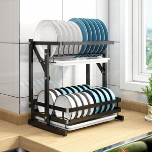 2 Tiers Collapsible Dish Drying Rack with Drainboard 4