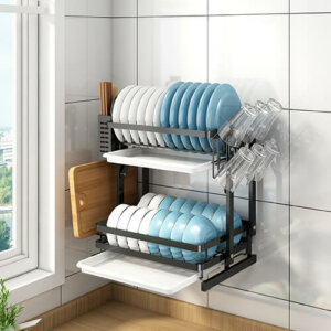 2 Tiers Collapsible Dish Drying Rack with Drainboard 5