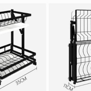 2 Tiers Collapsible Dish Drying Rack with Drainboard 8