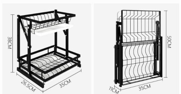 2 Tiers Collapsible Dish Drying Rack with Drainboard 8