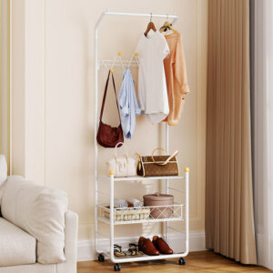 Houseware Garment Rack with Storage Shelves and Hanging Hooks 2