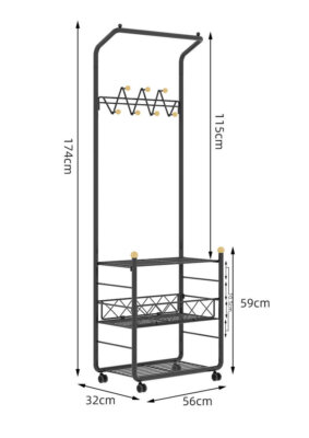 Houseware Garment Rack with Storage Shelves and Hanging Hooks