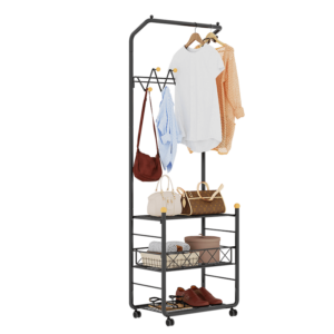 Houseware Garment Rack with Storage Shelves and Hanging Hooks