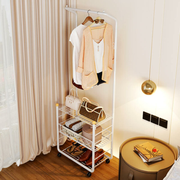 Houseware Garment Rack with Storage Shelves and Hanging Hooks 5