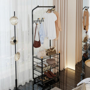 Houseware Garment Rack with Storage Shelves and Hanging Hooks 6