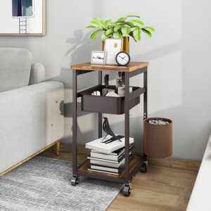 Rolling 3 Tiers Storage Cart with Basket