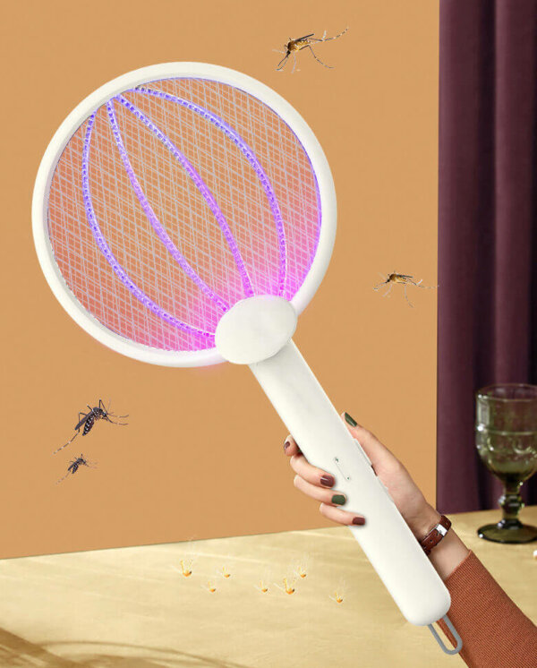 Foldable USB Rechargeable Electric Mosquito Zapper Racket Hands Free Handhold Modes 6