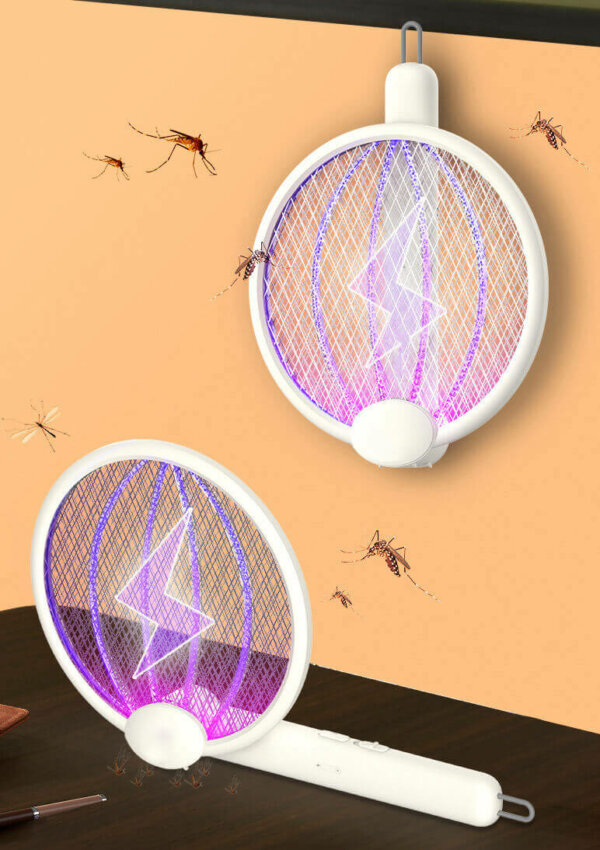 Foldable USB Rechargeable Electric Mosquito Zapper Racket Hands Free Handhold Modes